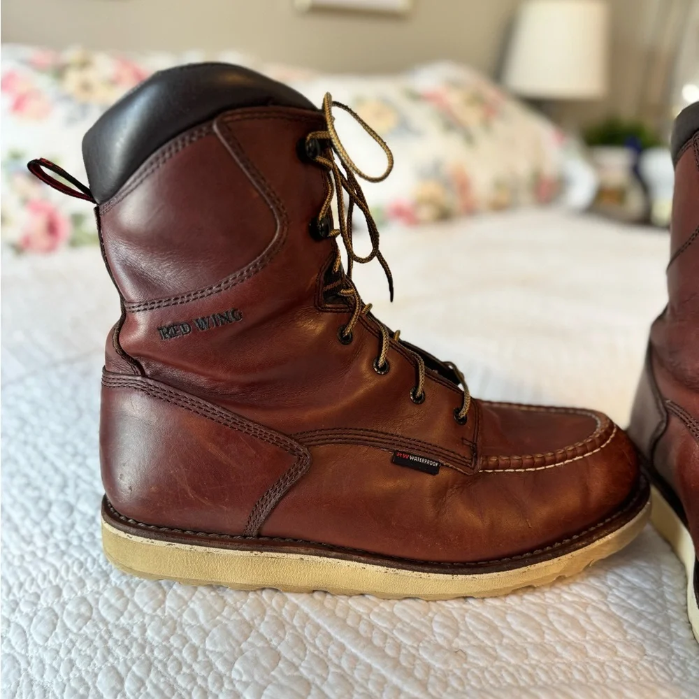 Red Wing Leather Boots #411 8-inch Waterproof Soft Toe Size 12 E2 Slip Resistant - Picture 4 of 14